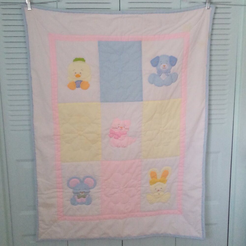 HOUSE OF HATTEN VINTAGE EMBROIDERED QUILT PIPING EDGES UNISEX PASTEL MIDCENTURY